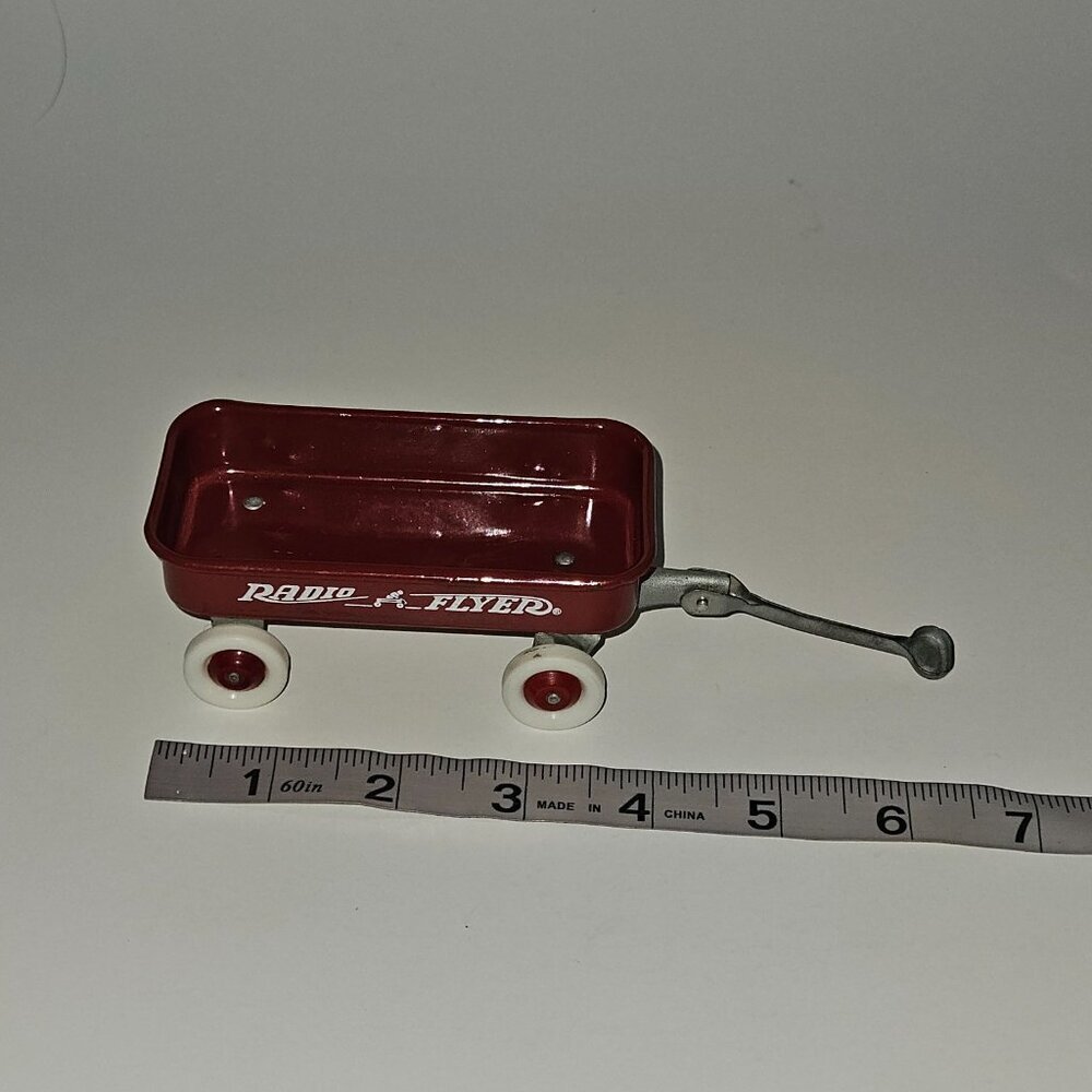 Miniature Red Radio Flyer 4" Metal Toy Wagon Dollhouse